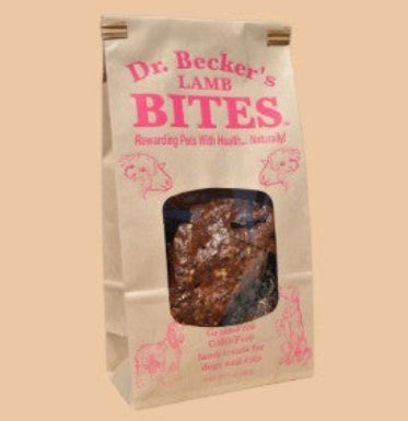 Bag of Dr. Becker's Lame Bites on a beige background