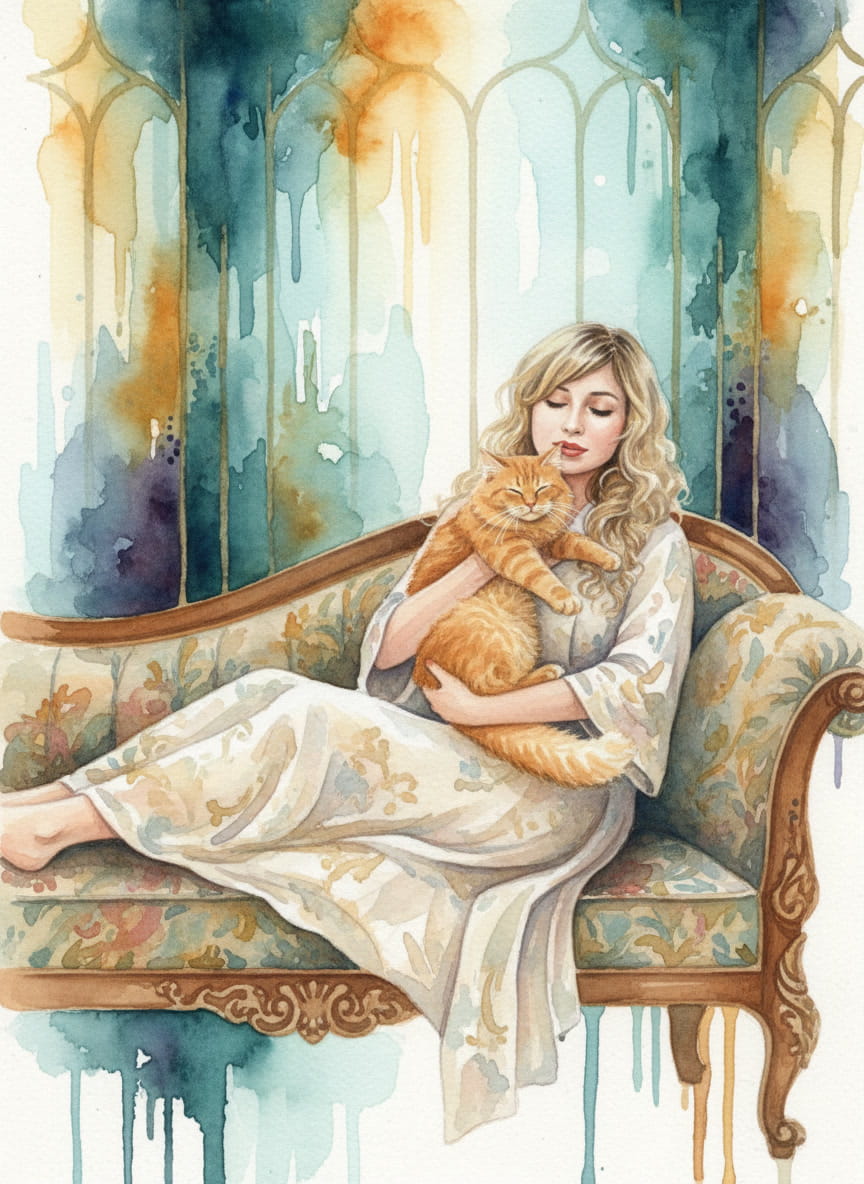 An intimate portrait capturing the special bond between a girl and her cat, bringing warmth and personality to any space