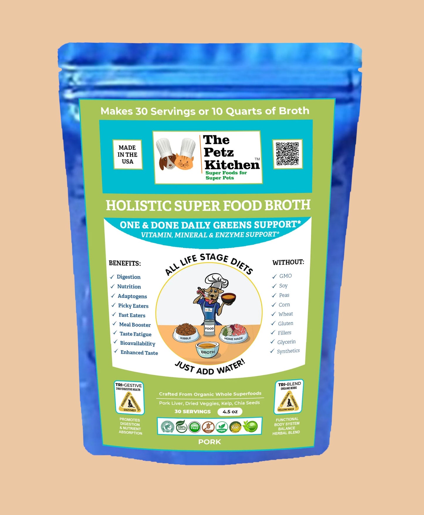 Super Food Broth One & Done* Vitamin, Mineral & Enzyme The Petz Kitchen Dogs Cats