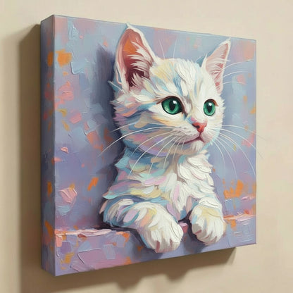 A delicate watercolor whisper, capturing the pure charm of a white kitten,  bringing softness, innocence, and a touch of wonder to your space