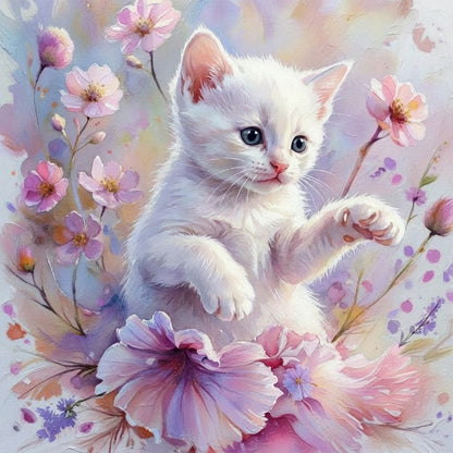 A delicate watercolor whisper, capturing the pure charm of a white kitten,  bringing softness, innocence, and a touch of wonder to your space