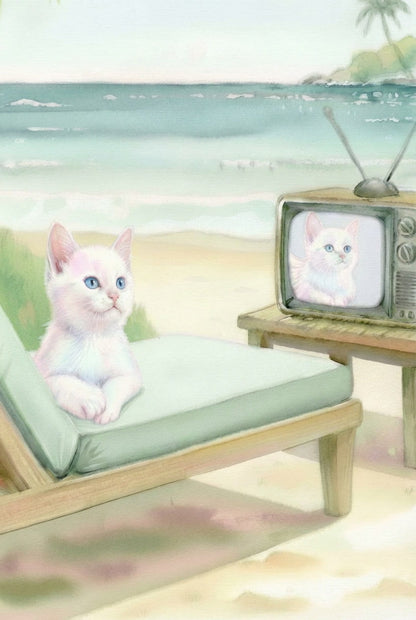 A delicate watercolor whisper, capturing the pure charm of a white kitten,  bringing softness, innocence, and a touch of wonder to your space