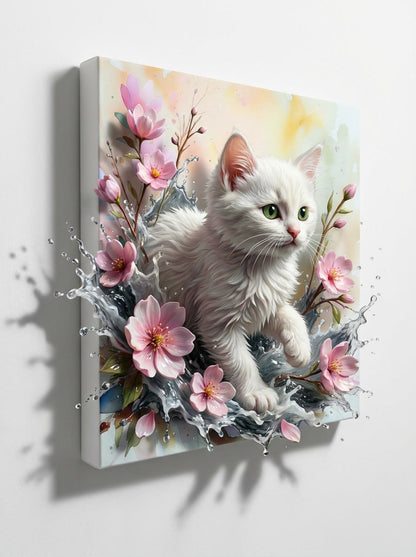 A delicate watercolor whisper, capturing the pure charm of a white kitten,  bringing softness, innocence, and a touch of wonder to your space