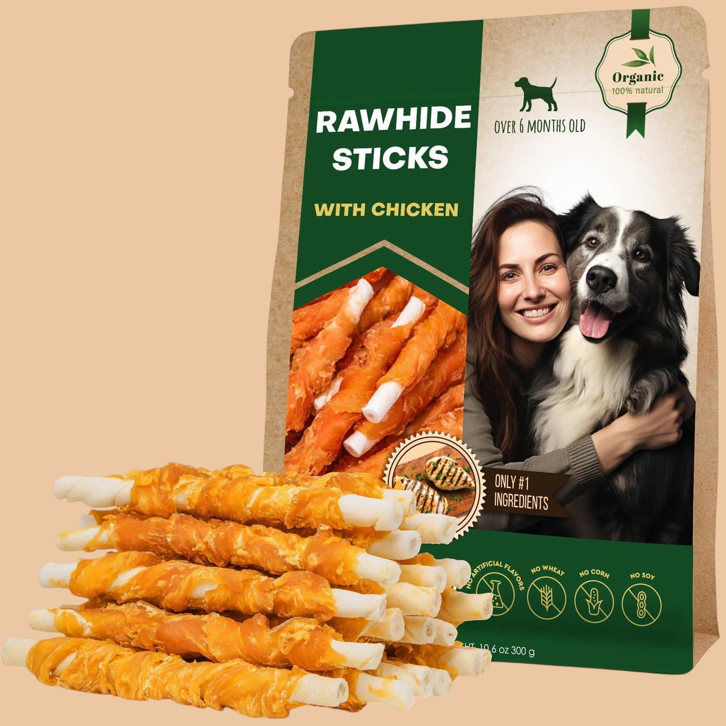 Dog Rawhide Sticks Wrapped with Chicken & Pet Natural Chew Treats