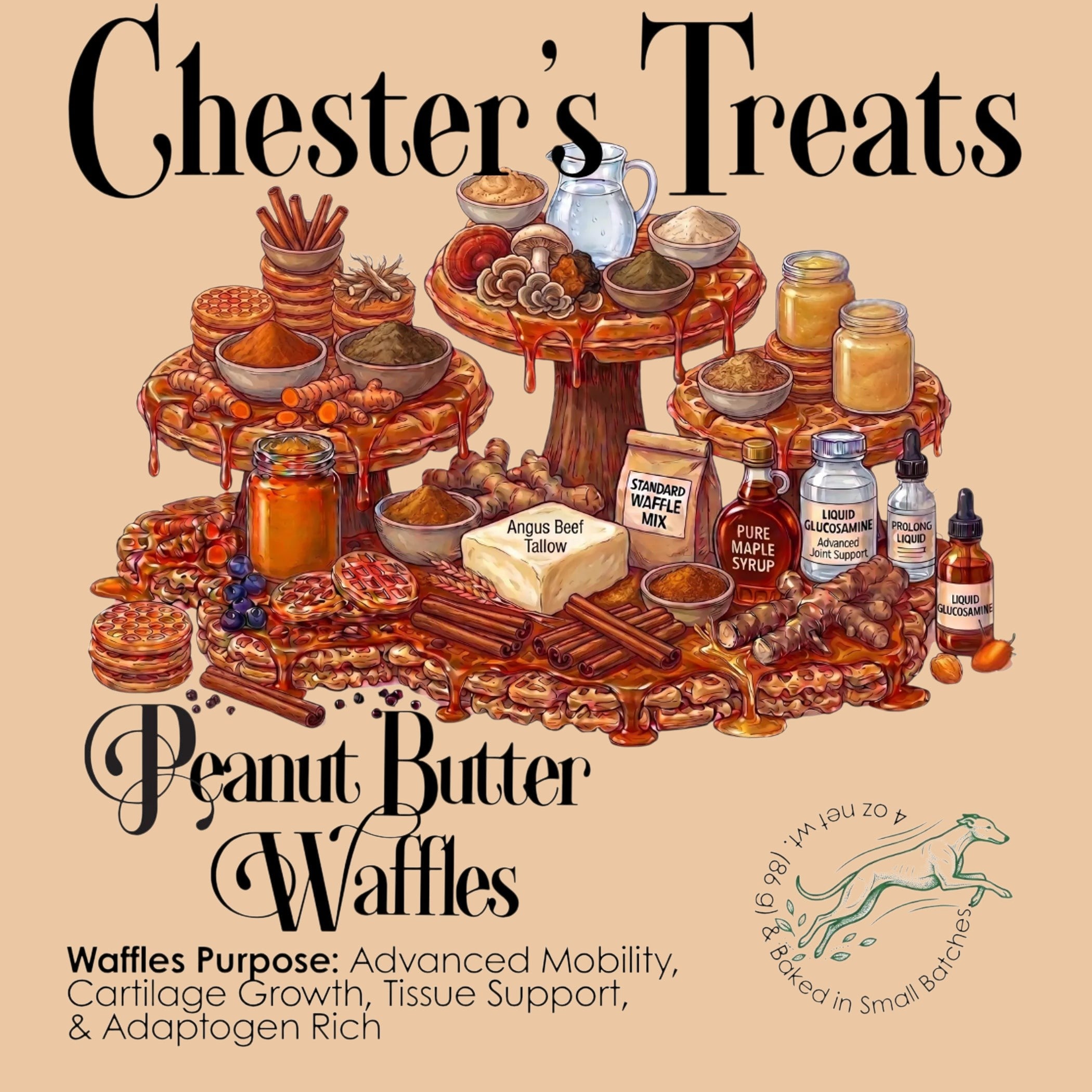 Chester Peanut Butter Waffle Dog Treats with Glucosamine