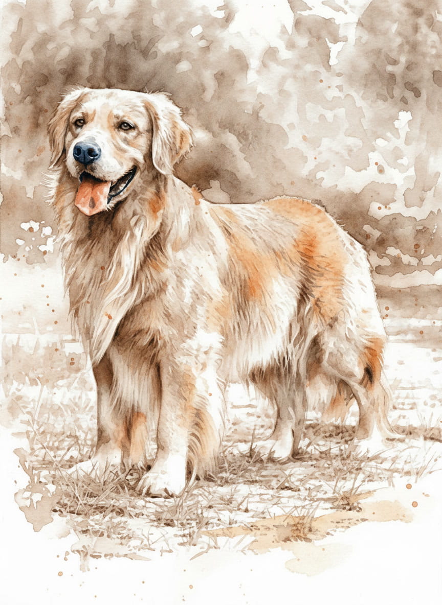 An enchanting fusion of nature and soul, this abstract artwork celebrates the goldern spirit of your loyal companion amid the beauty of the wild