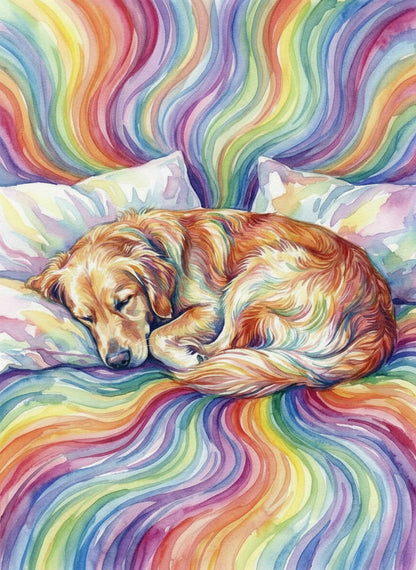 An enchanting fusion of nature and soul, this abstract artwork celebrates the goldern spirit of your loyal companion amid the beauty of the wild