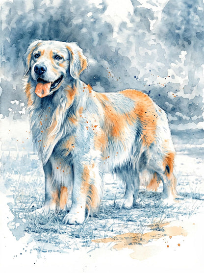 An enchanting fusion of nature and soul, this abstract artwork celebrates the goldern spirit of your loyal companion amid the beauty of the wild