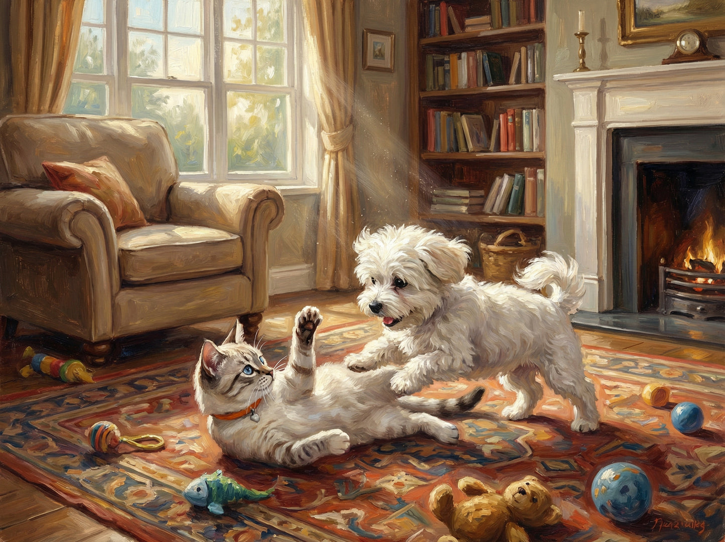 We'll create a heartwarming oil painting that captures the spirit of you beloved pets. You'll receive 2 to 4 different artistic options to choose from, ensuring it's perfect. We'll create a timeless work of art you'll treasure for a lifetime