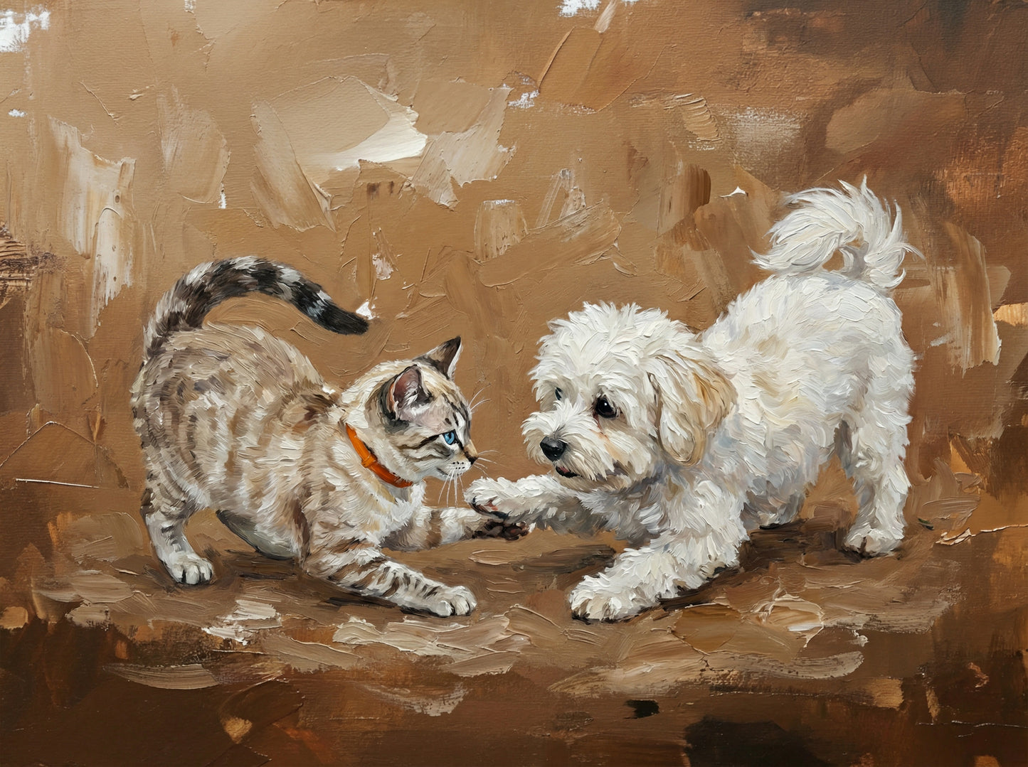 We'll create a heartwarming oil painting that captures the spirit of you beloved pets. You'll receive 2 to 4 different artistic options to choose from, ensuring it's perfect. We'll create a timeless work of art you'll treasure for a lifetime