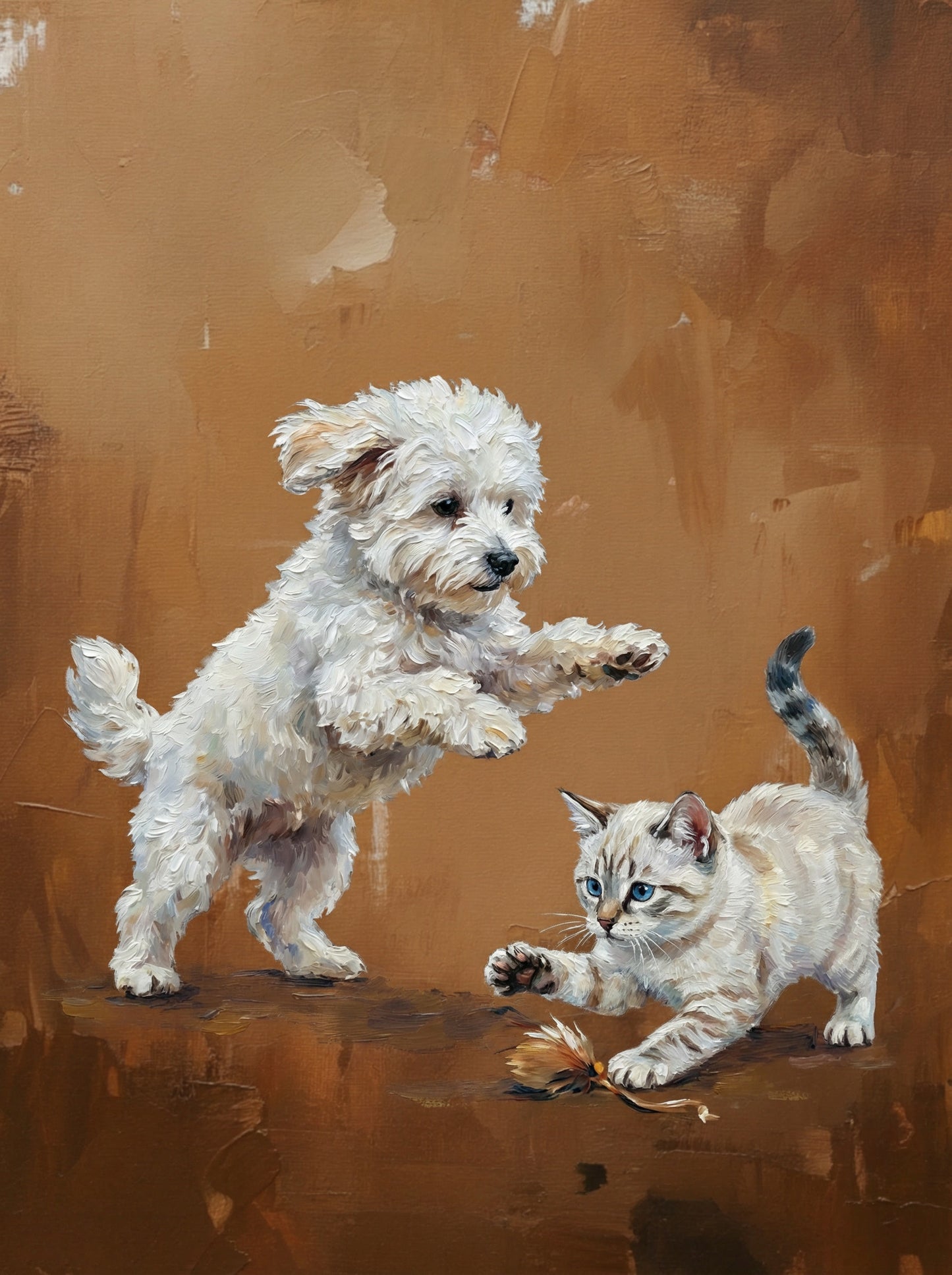 We'll create a heartwarming oil painting that captures the spirit of you beloved pets. You'll receive 2 to 4 different artistic options to choose from, ensuring it's perfect. We'll create a timeless work of art you'll treasure for a lifetime