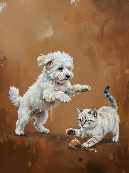 We'll create a heartwarming oil painting that captures the spirit of you beloved pets. You'll receive 2 to 4 different artistic options to choose from, ensuring it's perfect. We'll create a timeless work of art you'll treasure for a lifetime