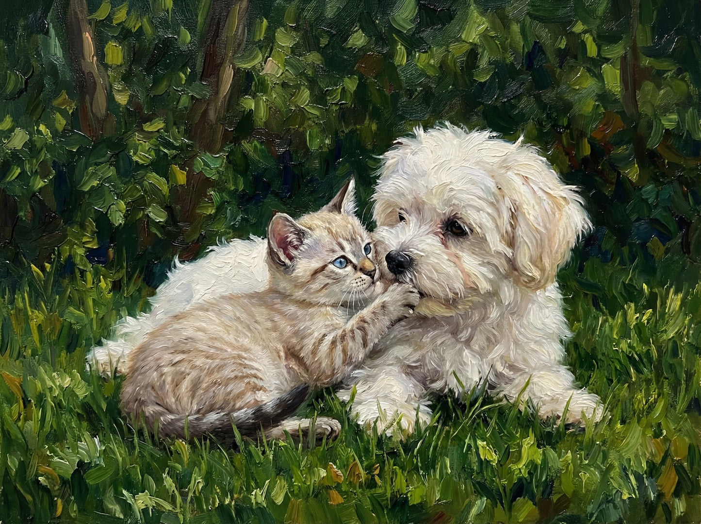 We'll create a heartwarming oil painting that captures the spirit of you beloved pets. You'll receive 2 to 4 different artistic options to choose from, ensuring it's perfect. We'll create a timeless work of art you'll treasure for a lifetime