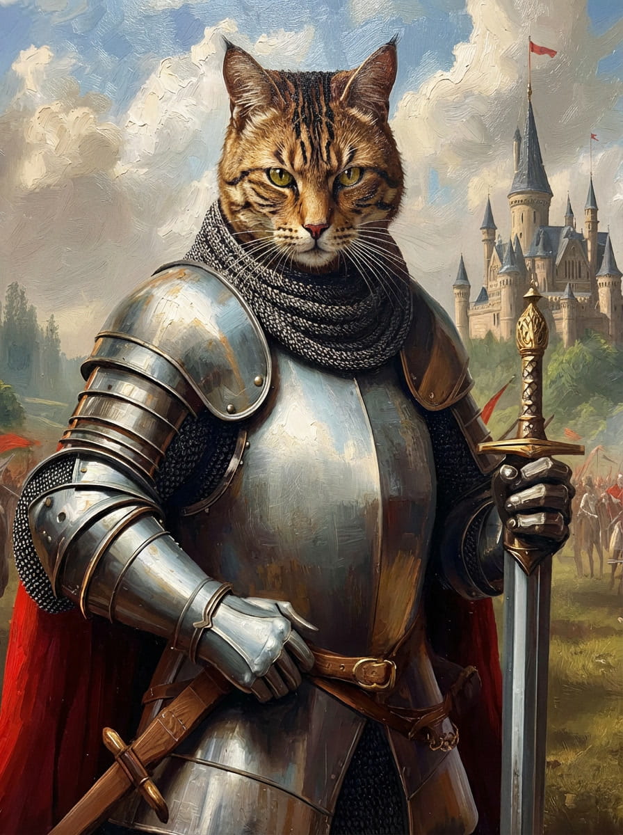 Knights of Old - Your pet as a gallant knight. Choose from epic scenes and shining armor - we'll craft their medieval masterpiece
