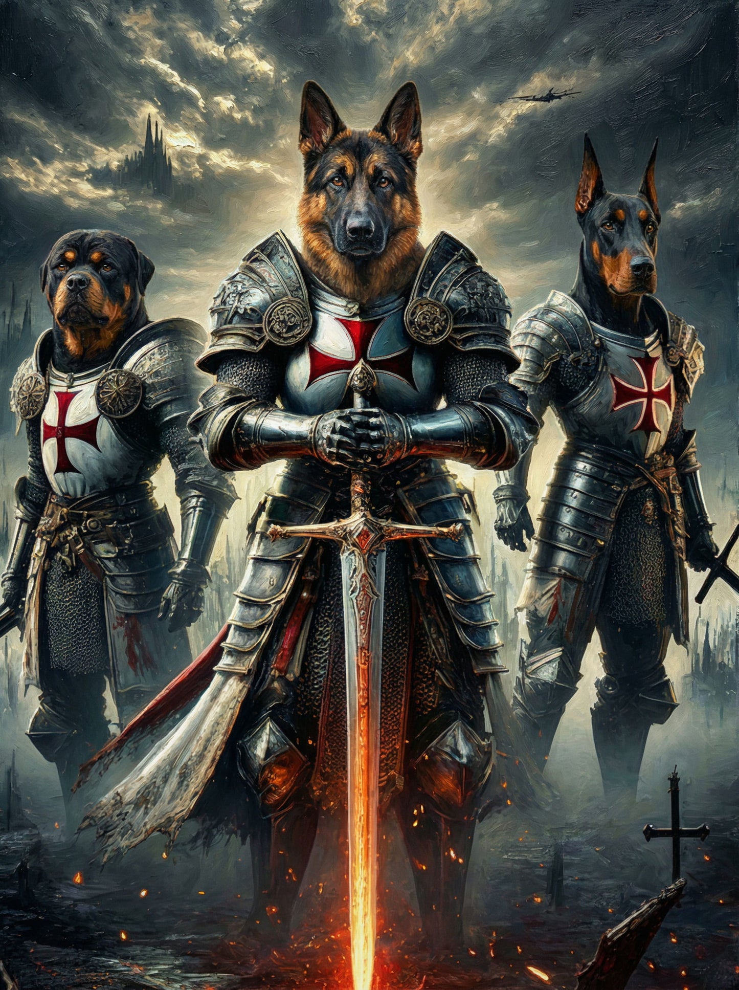 Knights of Old - Your pet as a gallant knight. Choose from epic scenes and shining armor - we'll craft their medieval masterpiece