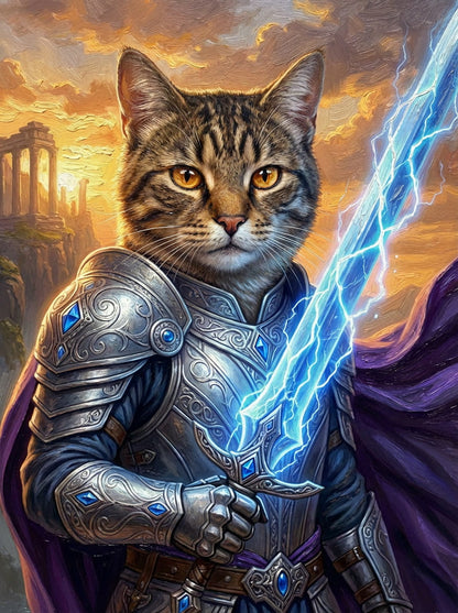 Knight Guardians of the Future - Send your pet to the stars! With glowing blades and futuristic armour, we'll craft their cosmic hero portrait !