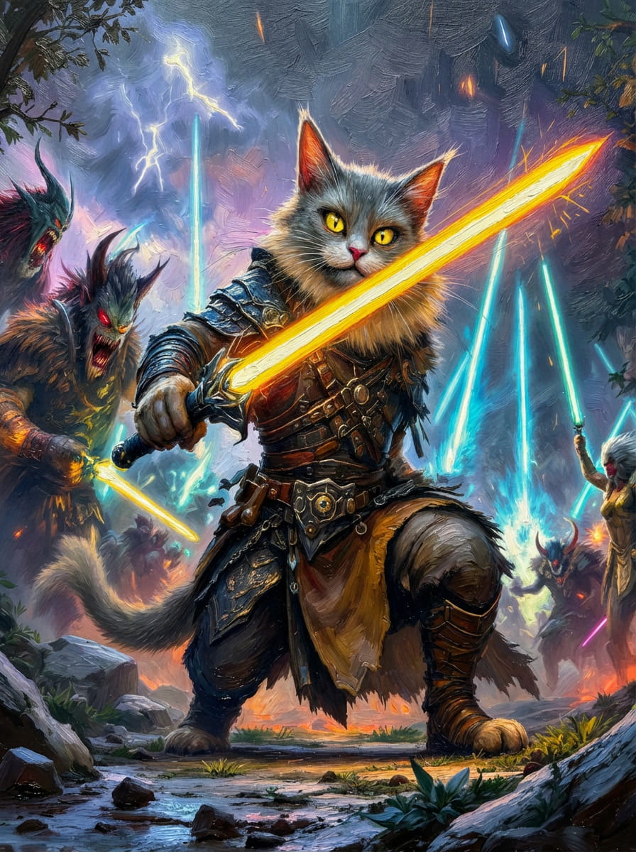 Knight Guardians of the Future - Send your pet to the stars! With glowing blades and futuristic armour, we'll craft their cosmic hero portrait !