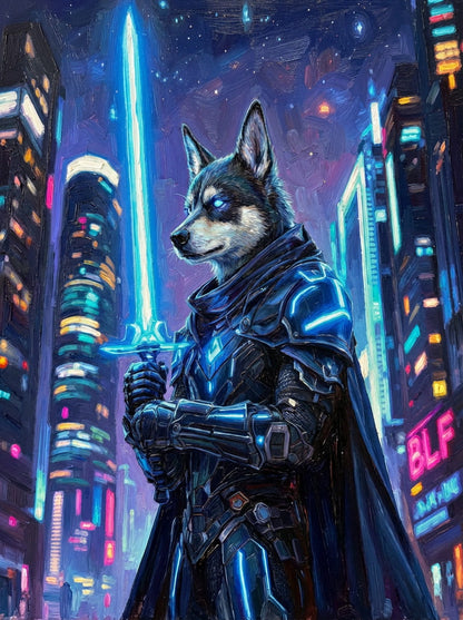 Knight Guardians of the Future - Send your pet to the stars! With glowing blades and futuristic armour, we'll craft their cosmic hero portrait !