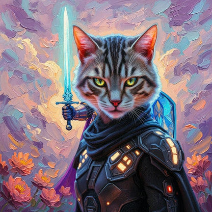 Knight Guardians of the Future - Send your pet to the stars! With glowing blades and futuristic armour, we'll craft their cosmic hero portrait !