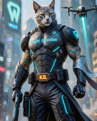 Knight Guardians of the Future - Send your pet to the stars! With glowing blades and futuristic armour, we'll craft their cosmic hero portrait !