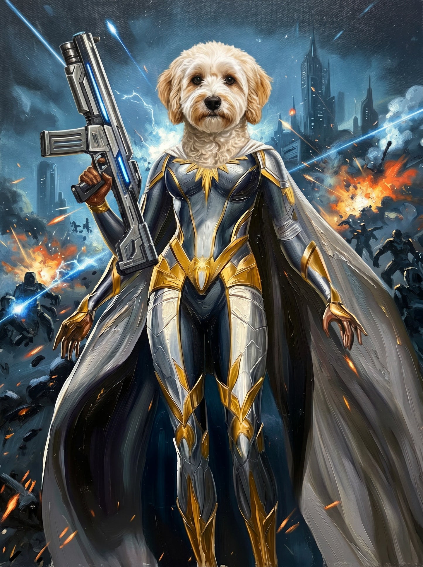 Knight Guardians of the Future - Send your pet to the stars! With glowing blades and futuristic armour, we'll craft their cosmic hero portrait !