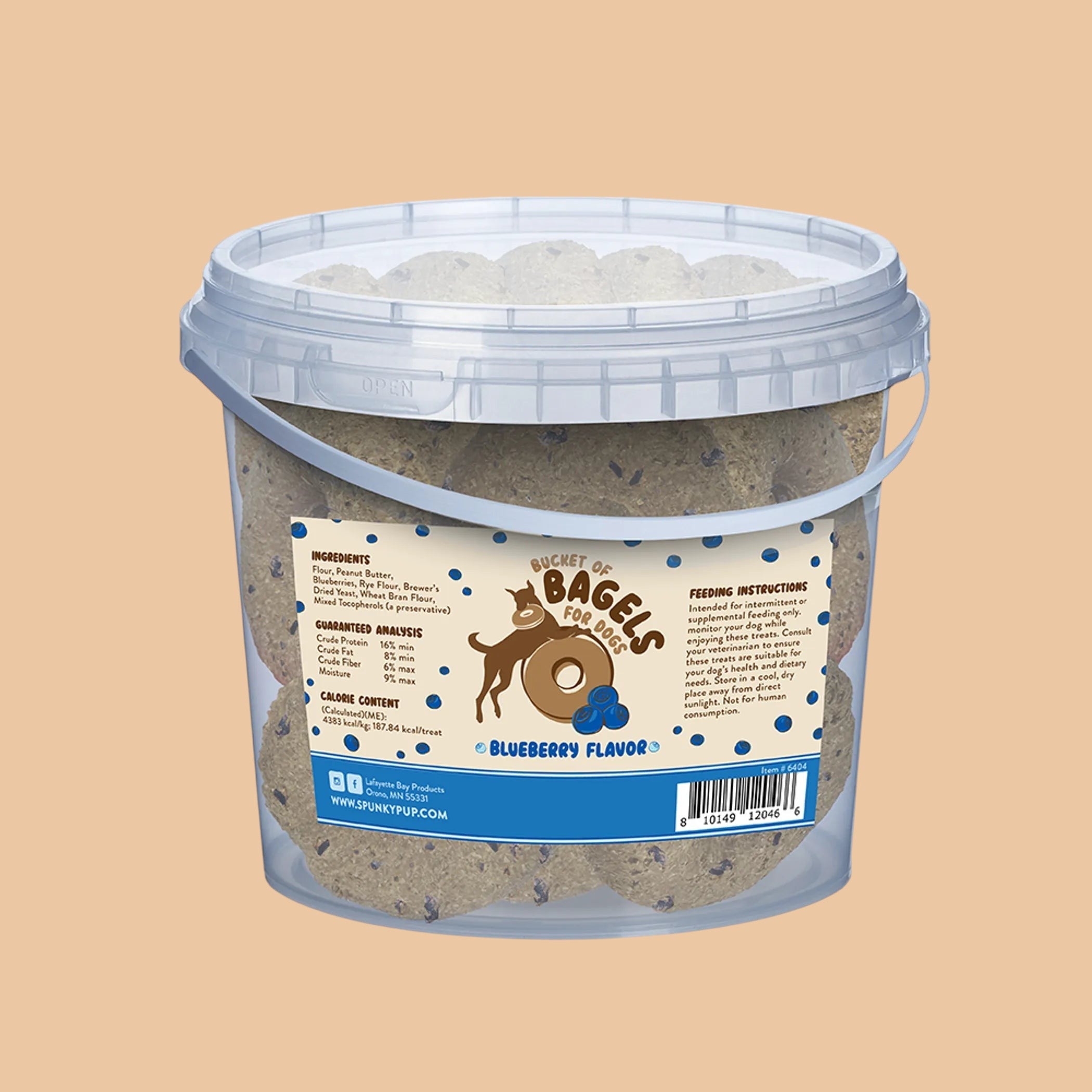 Pets Paradise Love Bucket of Bagels blueberry dog treats in a 3 lb resealable plastic bucket with handle