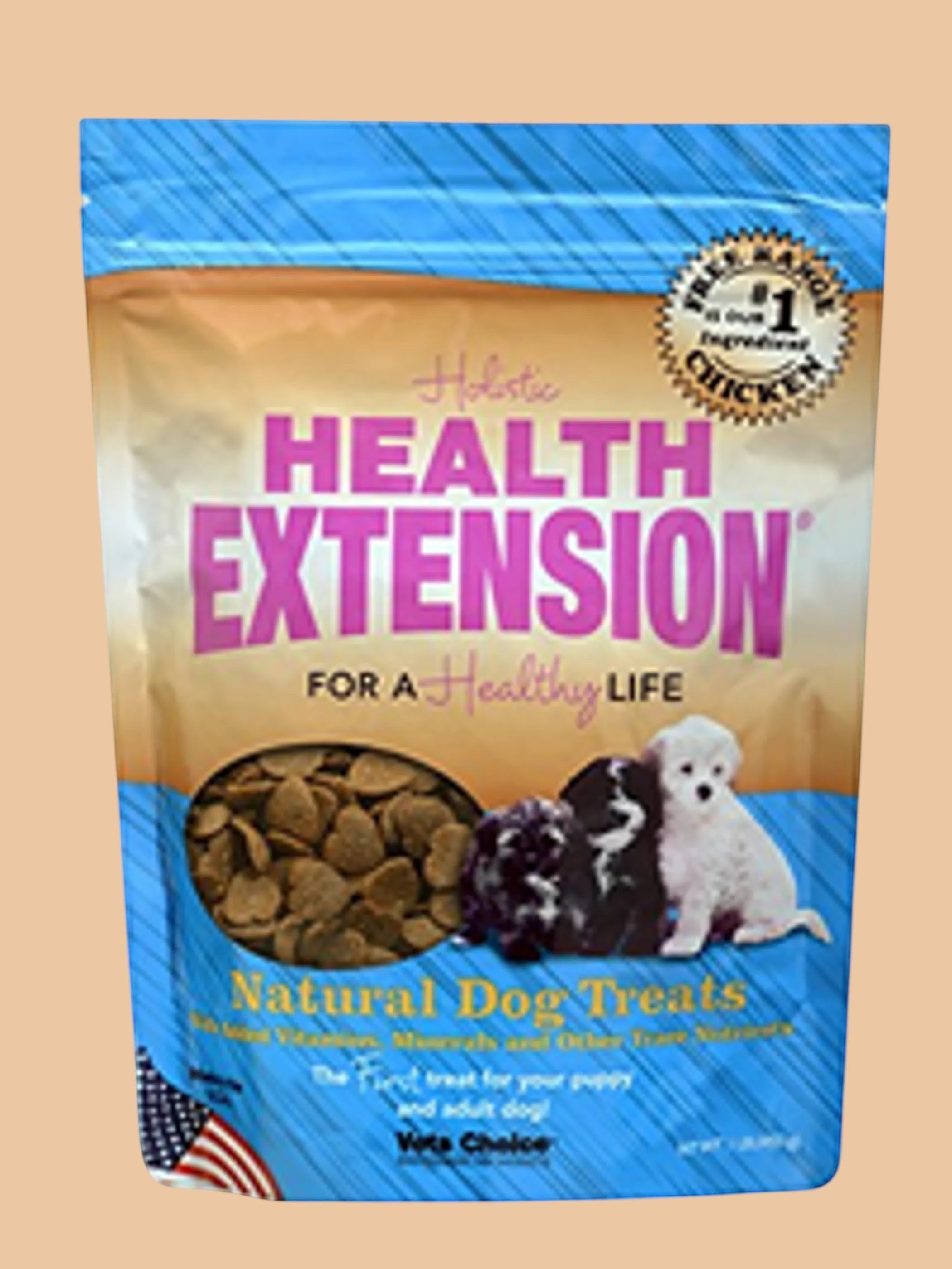 Pets Paradise Love Chicken Heart crunchy dog treats in a resealable bag with images of three puppies