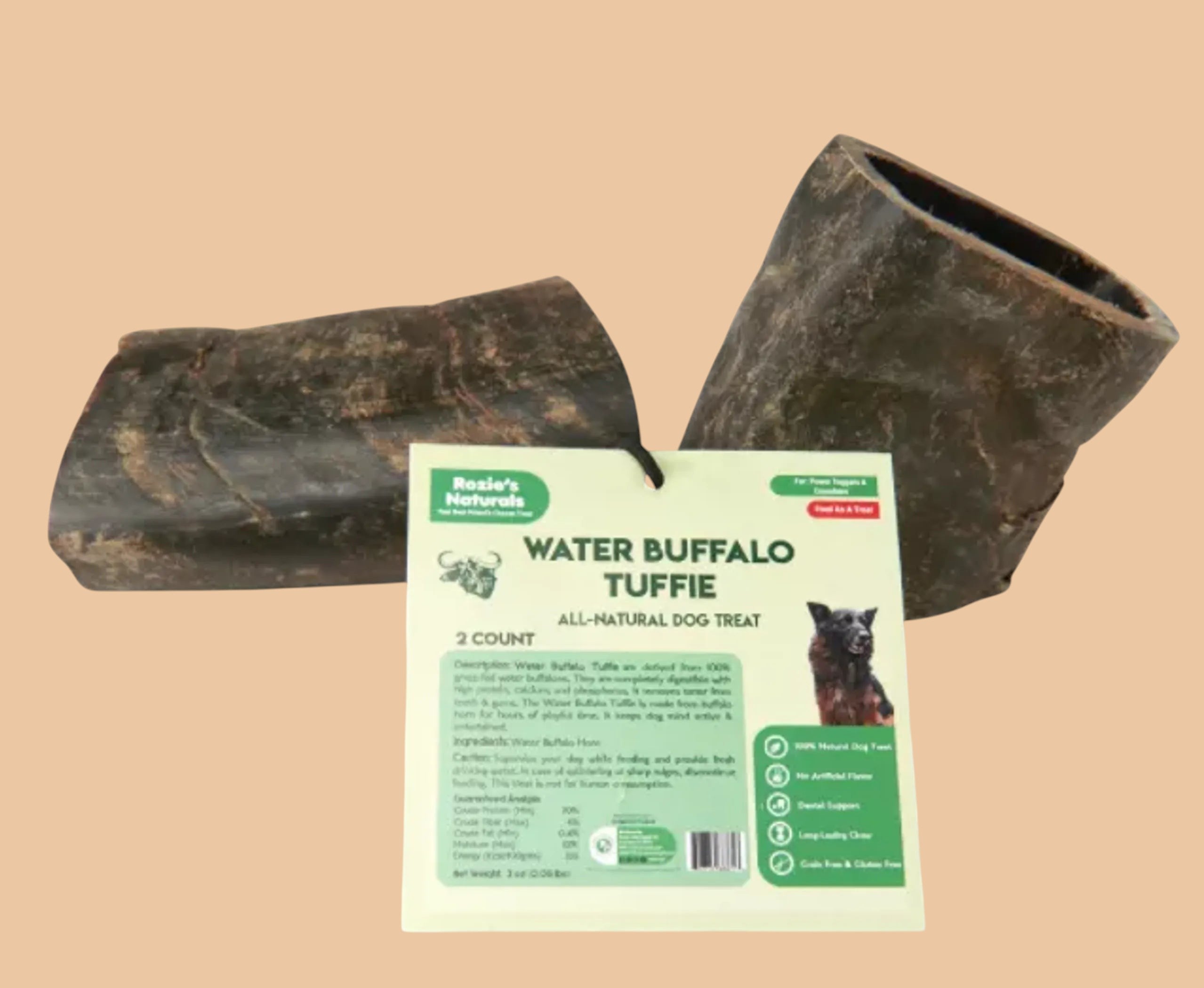 Pets Paradise Love natural water buffalo horn dog chews for aggressive chewers, 2-pack dental treat for dogs