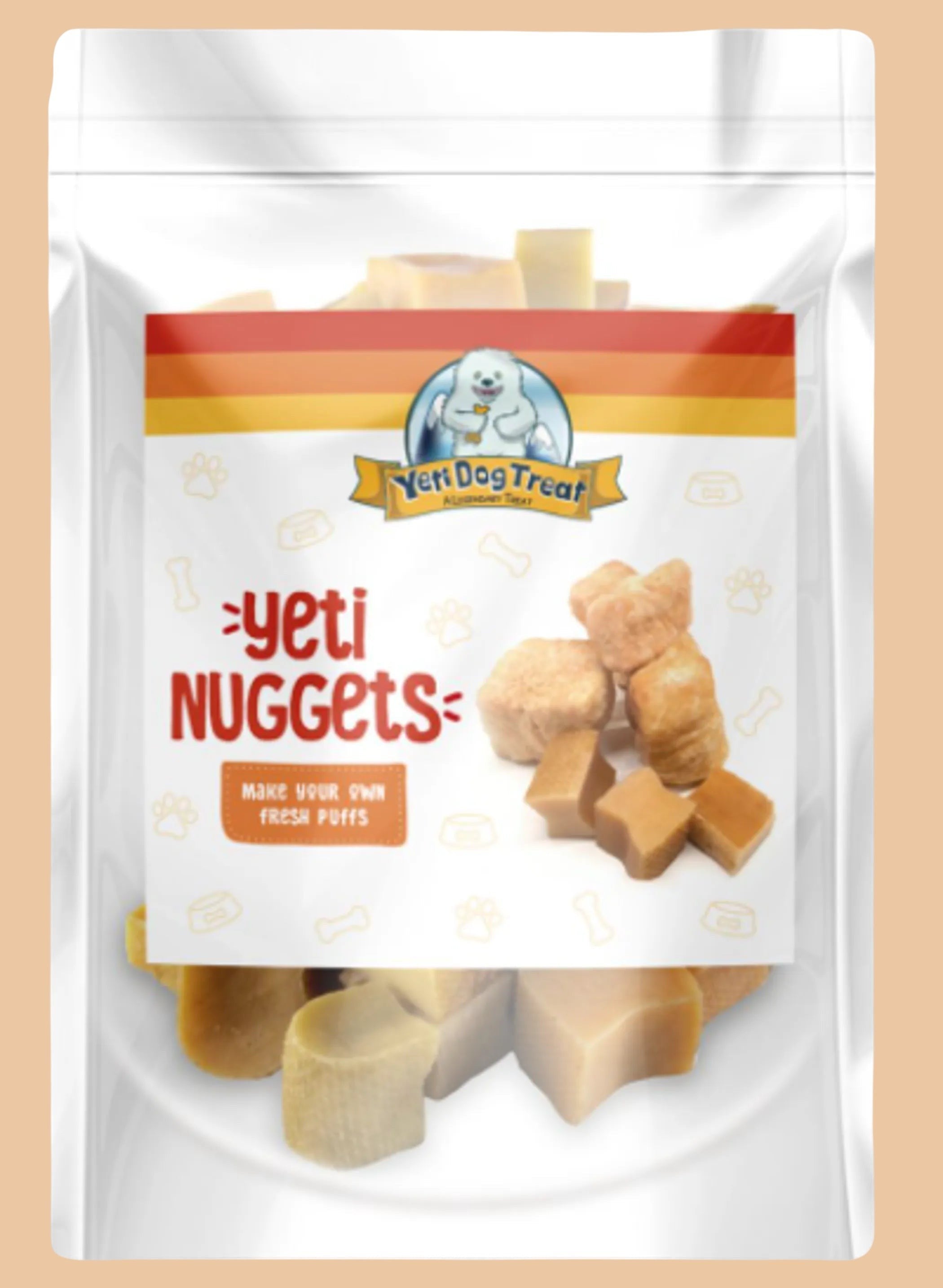 Pets Paradise Love Yeti Dog Nuggets, all-natural Himalayan yak milk cheese treats for dogs in a 3.5oz pouch.