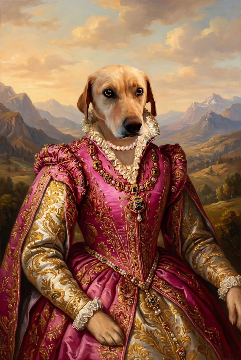 RENAISSANCE TOUCH - Transform your pet into a timeless masterpiece - select a Renassance inspired style, and we'll paint your furry friend into art history